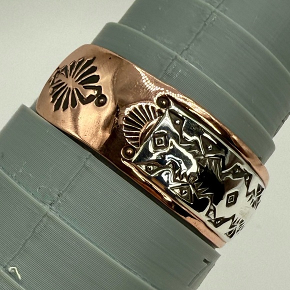 Navajo Copper and Sterling Silver Cuff Bracelet – Signed R.C. Littl – Size 6-7” - Picture 11 of 17